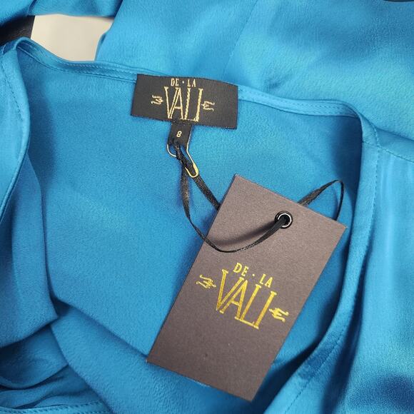 De La Vali Gin Ruched Maxi Dress in Blue Size UK 8 US 4 Long Sleeve Satin NWT - Picture 10 of 12
